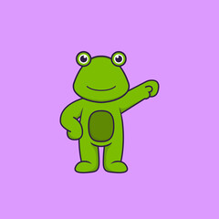 Cute frog hero. Animal cartoon concept isolated. Can used for t-shirt, greeting card, invitation card or mascot. Flat Cartoon Style