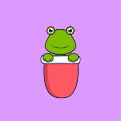 Cute frog in red pocket. Animal cartoon concept isolated. Can used for t-shirt, greeting card, invitation card or mascot. Flat Cartoon Style