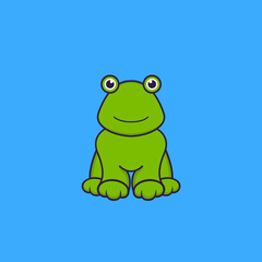 Cute frog is sitting. Animal cartoon concept isolated. Can used for t-shirt, greeting card, invitation card or mascot. Flat Cartoon Style