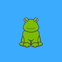 Cute frog is sitting. Animal cartoon concept isolated. Can used for t-shirt, greeting card, invitation card or mascot. Flat Cartoon Style