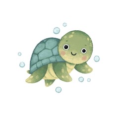 sea turtle. cute baby illustration isolated on white background. the character.