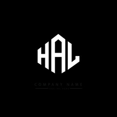 Fototapeta premium HAL letter logo design with polygon shape. HAL polygon logo monogram. HAL cube logo design. HAL hexagon vector logo template white and black colors. HAL monogram. HAL business and real estate logo. 