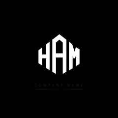 Fototapeta premium HAM letter logo design with polygon shape. HAM polygon logo monogram. HAM cube logo design. HAM hexagon vector logo template white and black colors. HAM monogram. HAM business and real estate logo. 