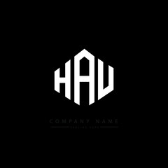 HAU letter logo design with polygon shape. HAU polygon logo monogram. HAU cube logo design. HAU hexagon vector logo template white and black colors. HAU monogram. HAU business and real estate logo. 