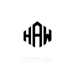 HAW letter logo design with polygon shape. HAW polygon logo monogram. HAW cube logo design. HAW hexagon vector logo template white and black colors. HAW monogram. HAW business and real estate logo. 