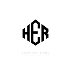 HER letter logo design with polygon shape. HER polygon logo monogram. HER cube logo design. HER hexagon vector logo template white and black colors. HER monogram. HER business and real estate logo. 