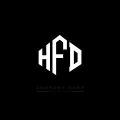 HFD letter logo design with polygon shape. HFD polygon logo monogram. HFD cube logo design. HFD hexagon vector logo template white and black colors. HFD monogram. HFD business and real estate logo. 