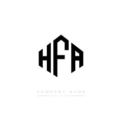 HFA letter logo design with polygon shape. HFA polygon logo monogram. HFA cube logo design. HFA hexagon vector logo template white and black colors. HFA monogram. HFA business and real estate logo. 