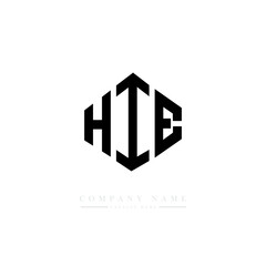 HIE letter logo design with polygon shape. HIE polygon logo monogram. HIE cube logo design. HIE hexagon vector logo template white and black colors. HIE monogram. HIE business and real estate logo. 