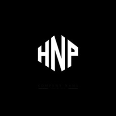Obraz premium HNP letter logo design with polygon shape. HNP polygon logo monogram. HNP cube logo design. HNP hexagon vector logo template white and black colors. HNP monogram. HNP business and real estate logo. 