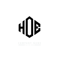 HOE letter logo design with polygon shape. HOE polygon logo monogram. HOE cube logo design. HOE hexagon vector logo template white and black colors. HOE monogram. HOE business and real estate logo. 