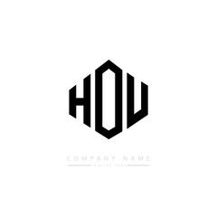HOU letter logo design with polygon shape. HOU polygon logo monogram. HOU cube logo design. HOU hexagon vector logo template white and black colors. HOU monogram. HOU business and real estate logo. 