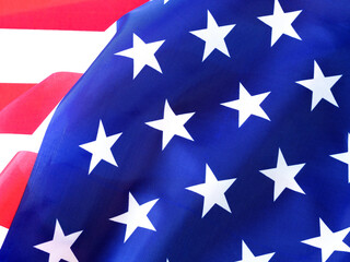 Close-up, the beautiful fabric American flag background. Independence day concept..