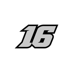 Racing star number 16 isolated on white background