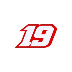 Racing star number 19 isolated on white background