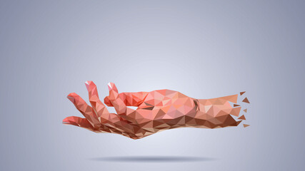 Abstract low poly polygon presentation hand on white background. Creative illustration.