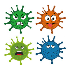 Funny character virus set with different expressions with vector illustrations