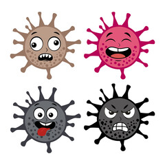 Funny character virus set with different expressions with vector illustrations