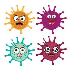 Funny character virus set with different expressions with vector illustrations