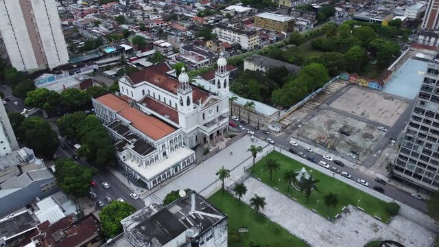 Facade of Nossa Senhora Nazare Cathedral in Belem do Para, Brazil. 4K.