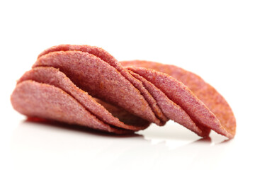 Purple Potato Chips on white background