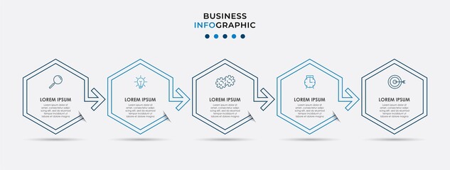 Vector Infographic design business template with icons and 5 options or steps. Can be used for process diagram, presentations, workflow layout, banner, flow chart, info graph