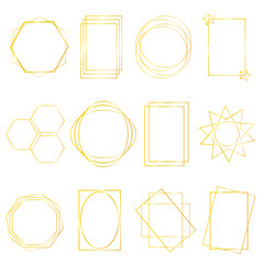 Vector illustration with golden geometric frames, set of geometric frames