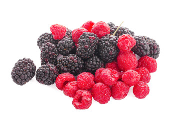Raspberry with blackberries Isolated on White Background