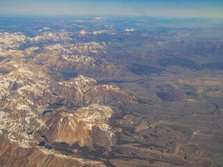 Aerial view of the beautiful Mammoth area with snowy mountain