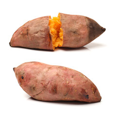 roasted sweet potatoes on a white background 