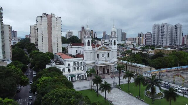 Facade of Nossa Senhora Nazare Cathedral in Belem do Para, Brazil. 4K.