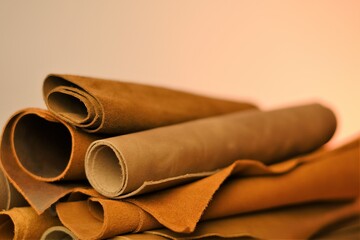  Leather brown assortment. Genuine leather rolls  set  brown tones . Leatherworking.Leather goods material.