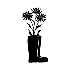 rubber boots with chamomile. silhouette. laser cut design. vector. eps.
