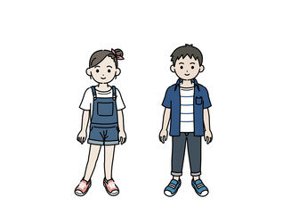 男の子と女の子のイラスト　子供　小学生　低学年　全身