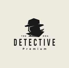 Detective Logo Vector Design Illustration Icon spy secret agent the mafia. Sherlock Holmes silhouette. Creative black head Private Investigator template symbol 