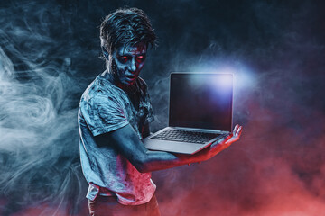 modern zombie with laptop