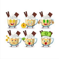 Eggnog cartoon character with cute emoticon bring money