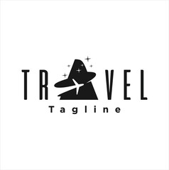 Initial letter A travel logo icon with airplane Design Vector Illustration Silhouette black