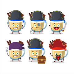 Cartoon character of eggnog with various pirates emoticons
