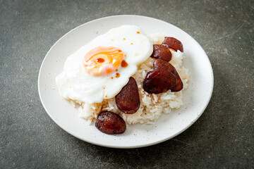 rice with fried egg and Chinese sausage