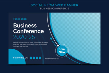 Business conference horizontal web banner. Vector banner template for business conference announcement.