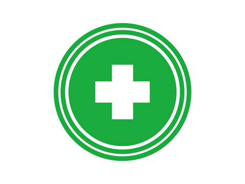 Medical cross in green circle icon. Hospital road sign. Green pharmacy - stock vector