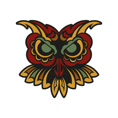 Owl ornament in baroque color style. Good for logos, prints and postcards. Vector illustration