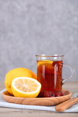 A cup of black tea and lemon
