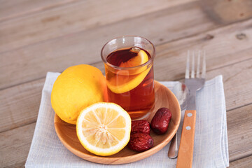 Lemon black tea and lemon fruit