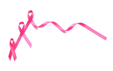 Pink ribbons on white background. Breast cancer awareness concept