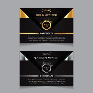Vector VIP golden and platinum card. Black geometric pattern background with premium design. Luxury and elegant graphic template layout for print vip member