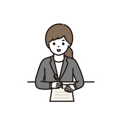 笑顔で記入をするビジネスウーマンのイラスト