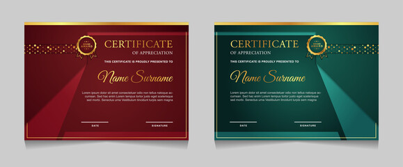 Set certificate of achievement border design templates with elements of  luxury gold badges and modern line patterns. vector graphic print layout can use For award, appreciation, education
