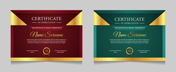 Set certificate of achievement border design templates with elements of luxury gold badges and modern line patterns. vector graphic print layout can use For award, appreciation, education